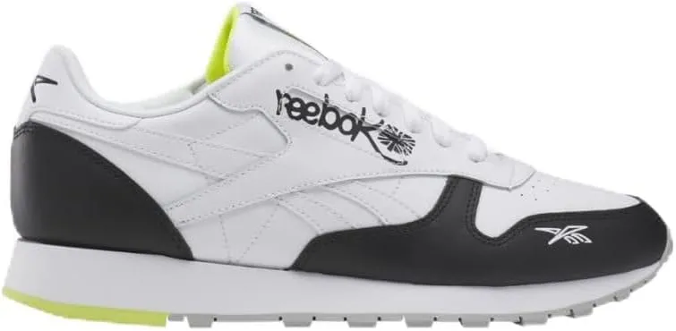 Reebok Mens Classic Leather Sneaker, Cblack/Footwear White/Aciyel, 7.5
