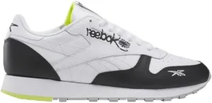 Reebok Mens Classic Leather Sneaker, Cblack/Footwear White/Aciyel, 7.5