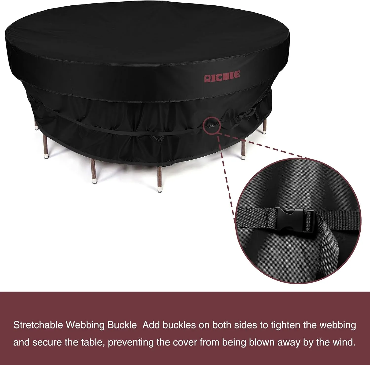 RICHIE Heavy Duty Waterproof Round Patio Furniture Covers - 600D UV Resistant & Anti-Fading, All Weather Outdoor Table and Chairs Set Cover (84"DIA x 28"H), Tear Resistant, Black