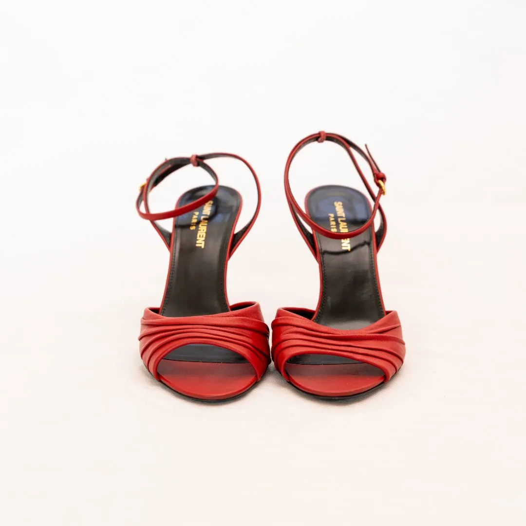 Saint Laurent Red Leather Pleated Mule Sandals, 37