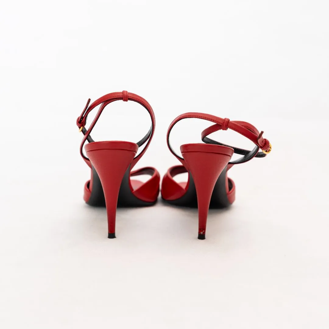 Saint Laurent Red Leather Pleated Mule Sandals, 37