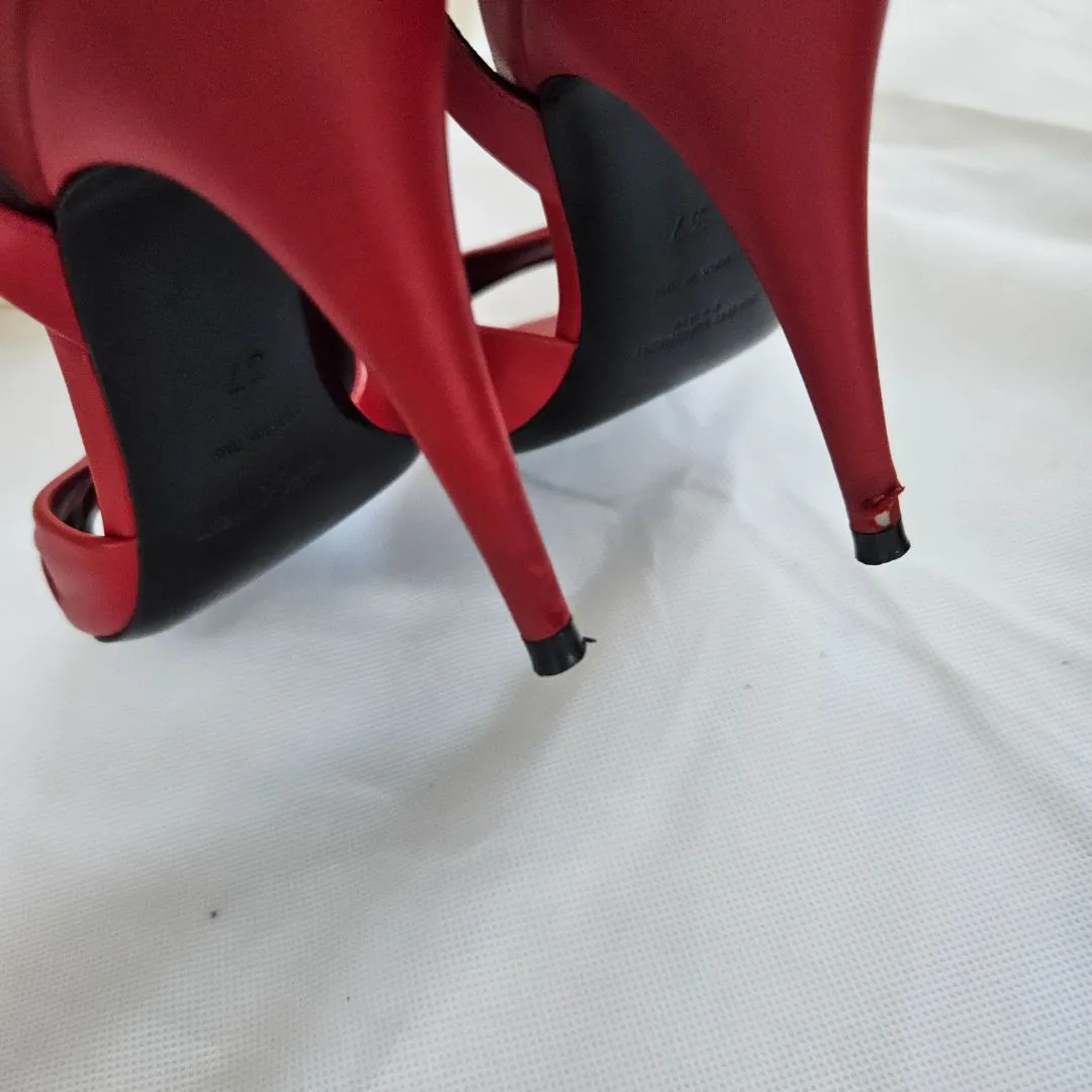 Saint Laurent Red Leather Pleated Mule Sandals, 37