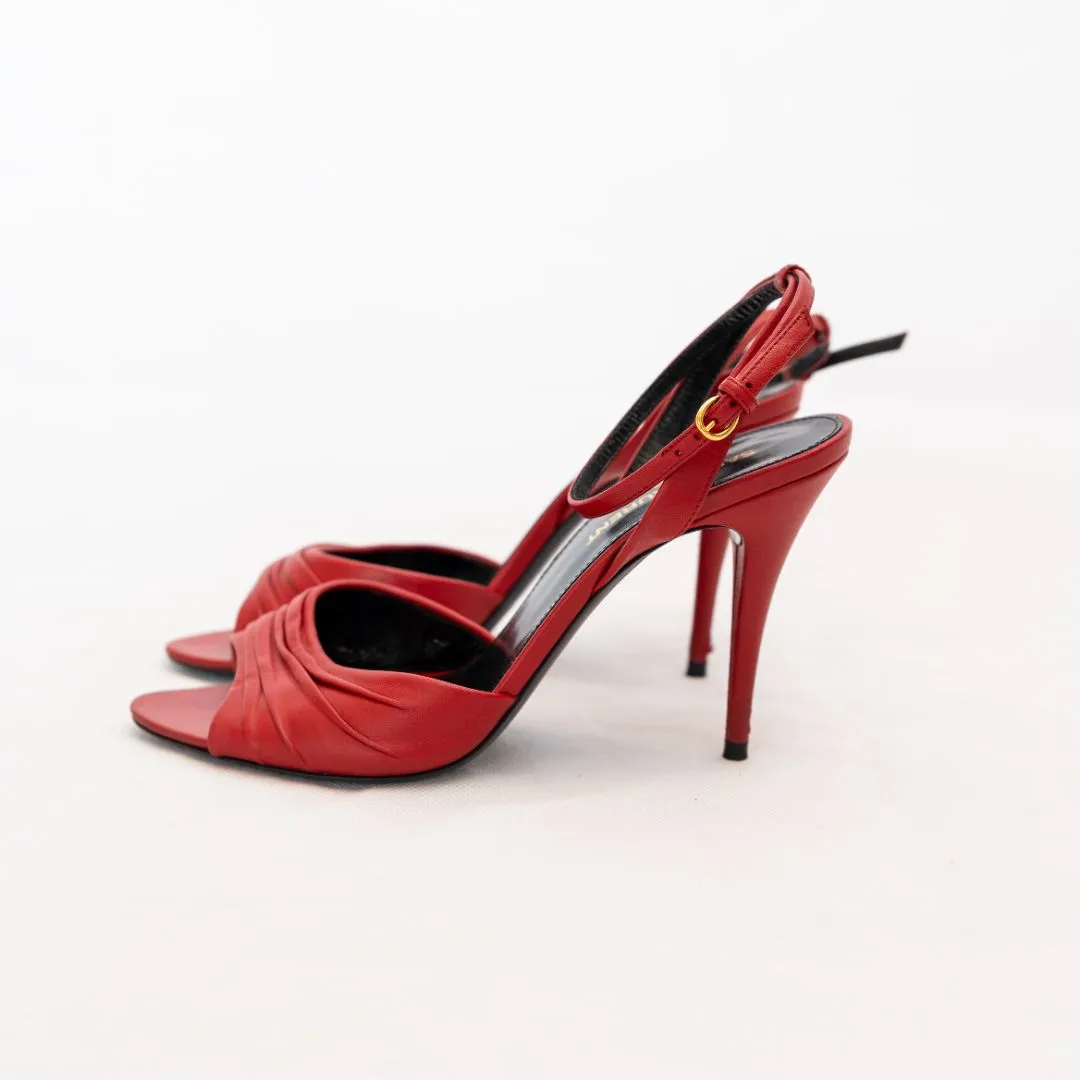 Saint Laurent Red Leather Pleated Mule Sandals, 37