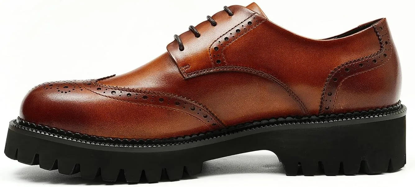 Santimon Men's Oxfords Formal Dress Leather Wingtips Brogues Derby Fashion Handmade Casual Shoes for Men