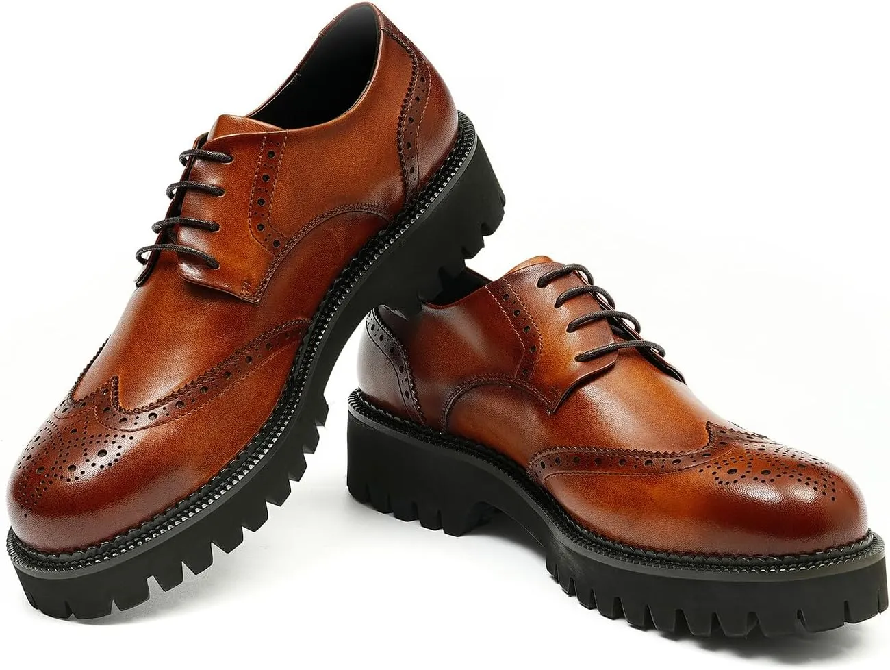 Santimon Men's Oxfords Formal Dress Leather Wingtips Brogues Derby Fashion Handmade Casual Shoes for Men