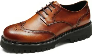 Santimon Men's Oxfords Formal Dress Leather Wingtips Brogues Derby Fashion Handmade Casual Shoes for Men