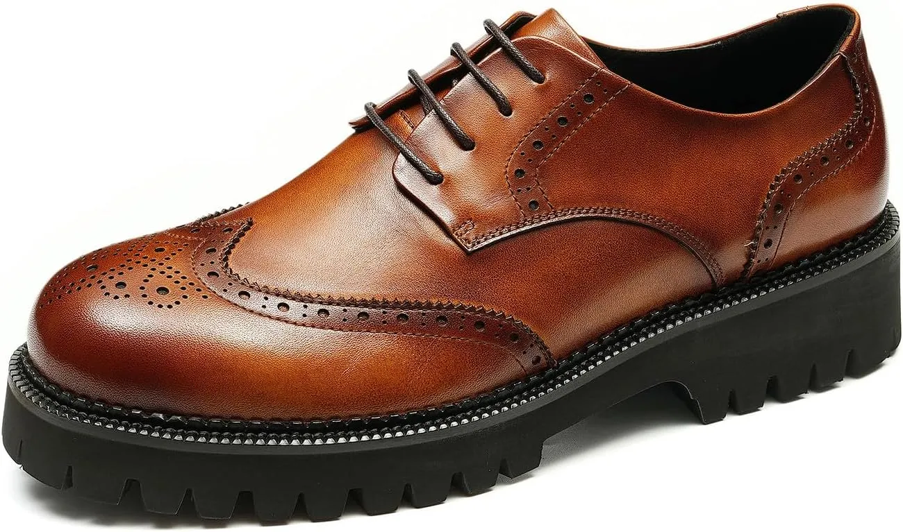 Santimon Men's Oxfords Formal Dress Leather Wingtips Brogues Derby Fashion Handmade Casual Shoes for Men