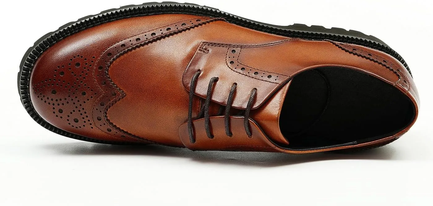 Santimon Men's Oxfords Formal Dress Leather Wingtips Brogues Derby Fashion Handmade Casual Shoes for Men