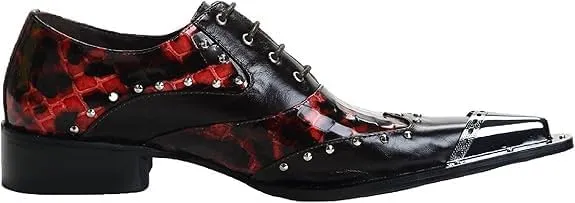 Santimon Mens Western Pointed Toe Leather Lace Up Dress Shoes Fashion Metal Tip Oxford