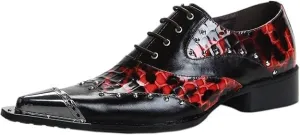 Santimon Mens Western Pointed Toe Leather Lace Up Dress Shoes Fashion Metal Tip Oxford