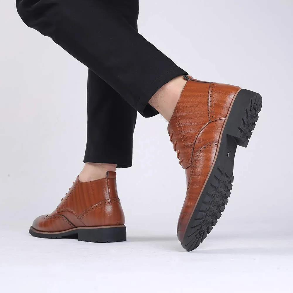 Santimon Mens Wingtip Patent Leather Lace-up Derby Oxford Ankle Boot Dress Ankle Combat Motorcycle Boots