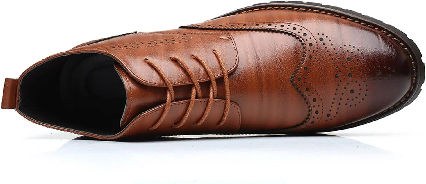 Santimon Mens Wingtip Patent Leather Lace-up Derby Oxford Ankle Boot Dress Ankle Combat Motorcycle Boots
