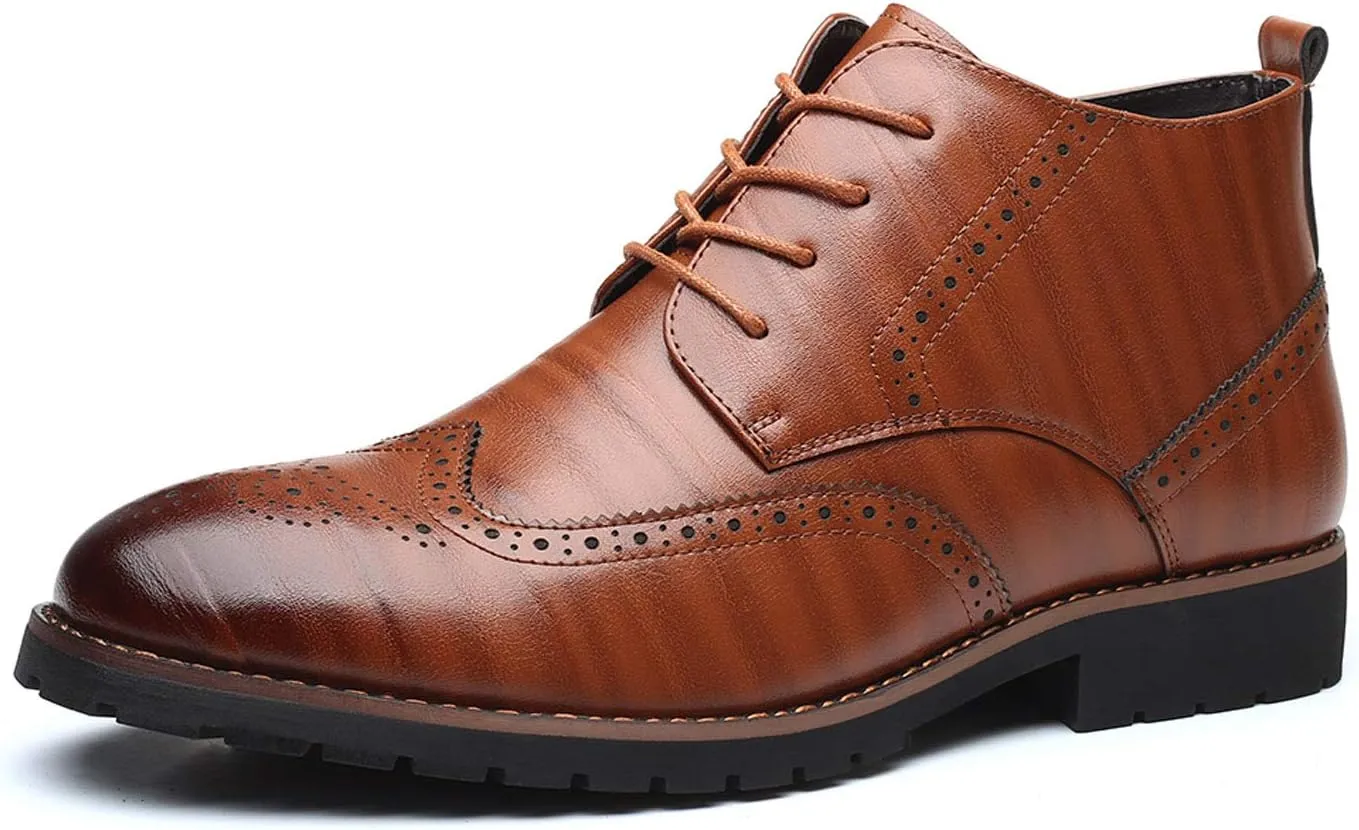 Santimon Mens Wingtip Patent Leather Lace-up Derby Oxford Ankle Boot Dress Ankle Combat Motorcycle Boots