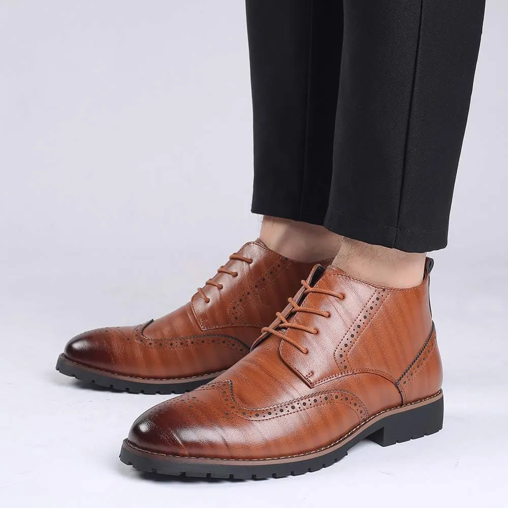 Santimon Mens Wingtip Patent Leather Lace-up Derby Oxford Ankle Boot Dress Ankle Combat Motorcycle Boots