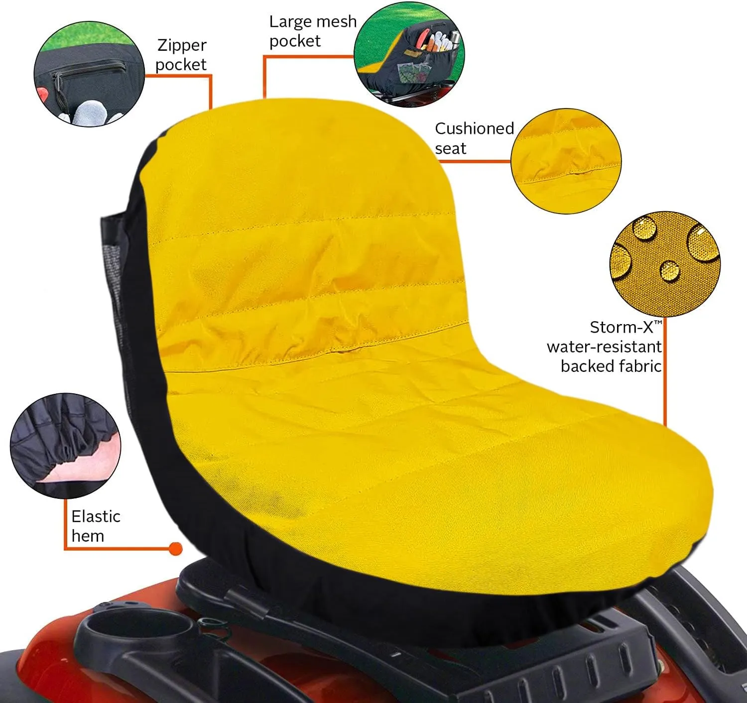 Seat Cover (Large) LP92334 Fits John Deere Mower up to 16.5'' - 18" High (Waterproof) (Four Convenient Pockets)(Made with Oxford 600d Fabric) Comes with Storage Pouch