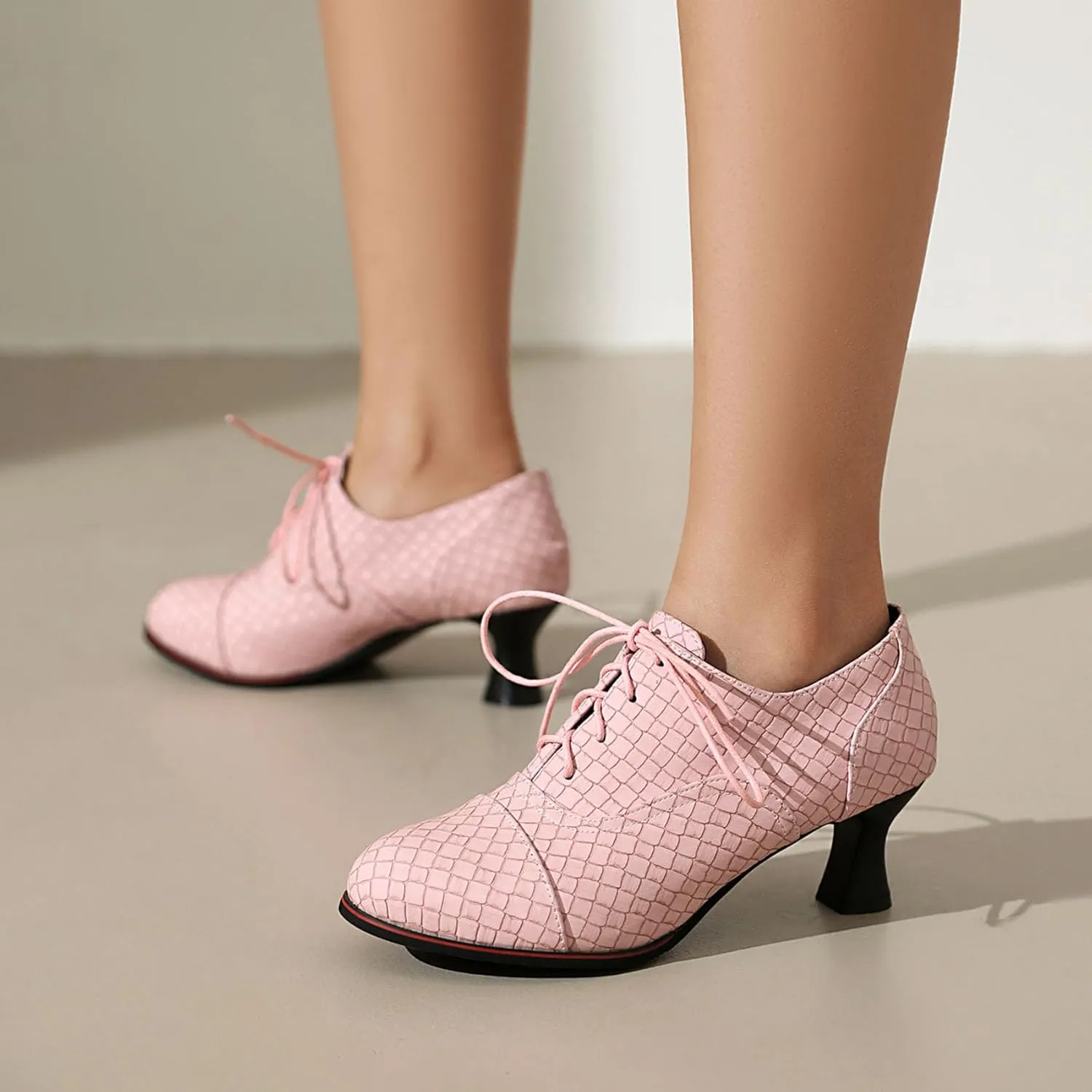 SHEMEE Women's Kitten Heels Oxford Pumps Victorian Style Vintage Mid-Heels Lace Up Brogues Witch Costume Cosplay Shoes
