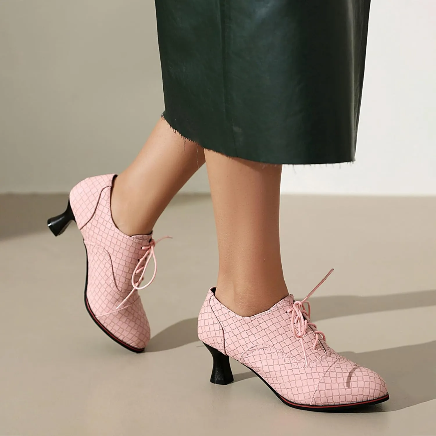 SHEMEE Women's Kitten Heels Oxford Pumps Victorian Style Vintage Mid-Heels Lace Up Brogues Witch Costume Cosplay Shoes