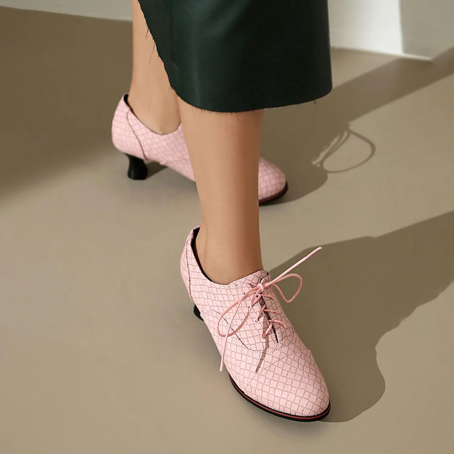 SHEMEE Women's Kitten Heels Oxford Pumps Victorian Style Vintage Mid-Heels Lace Up Brogues Witch Costume Cosplay Shoes
