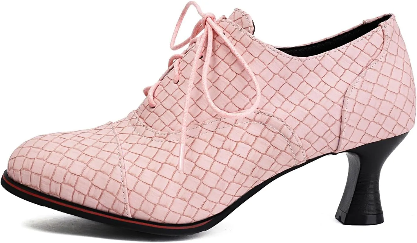 SHEMEE Women's Kitten Heels Oxford Pumps Victorian Style Vintage Mid-Heels Lace Up Brogues Witch Costume Cosplay Shoes