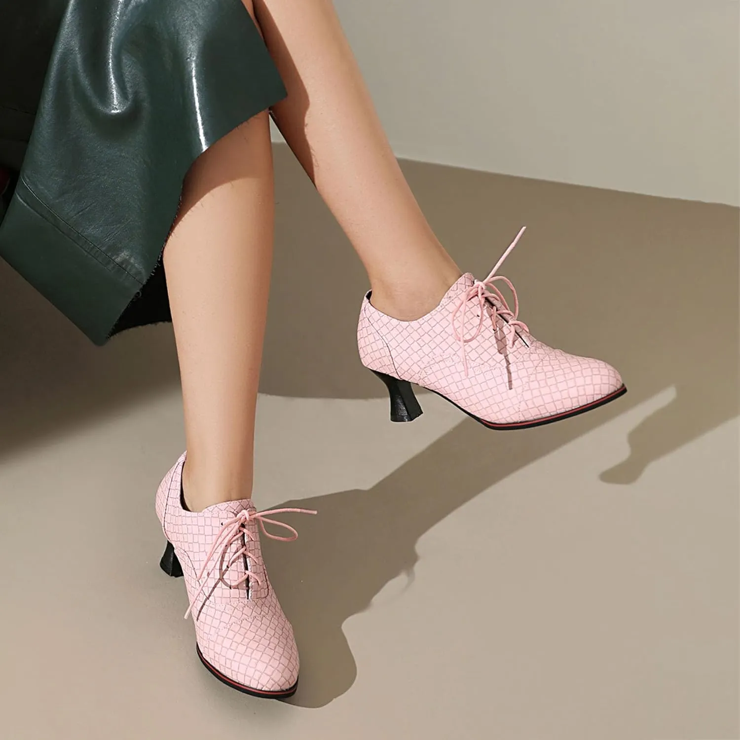 SHEMEE Women's Kitten Heels Oxford Pumps Victorian Style Vintage Mid-Heels Lace Up Brogues Witch Costume Cosplay Shoes