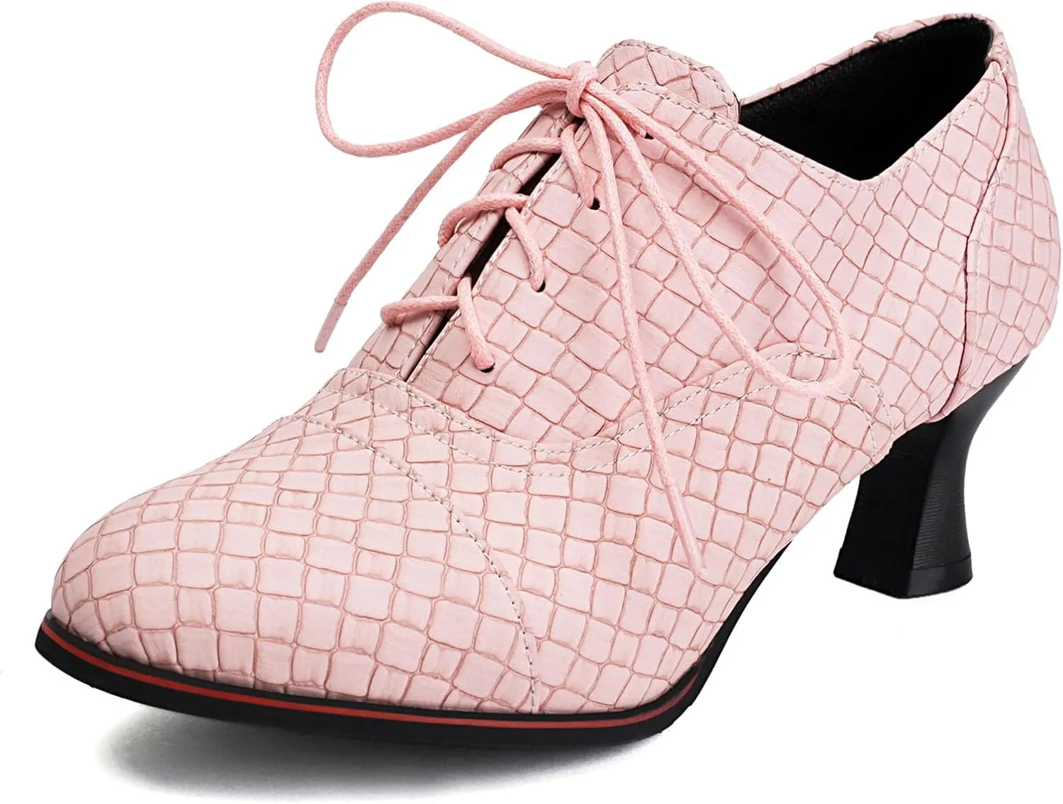 SHEMEE Women's Kitten Heels Oxford Pumps Victorian Style Vintage Mid-Heels Lace Up Brogues Witch Costume Cosplay Shoes