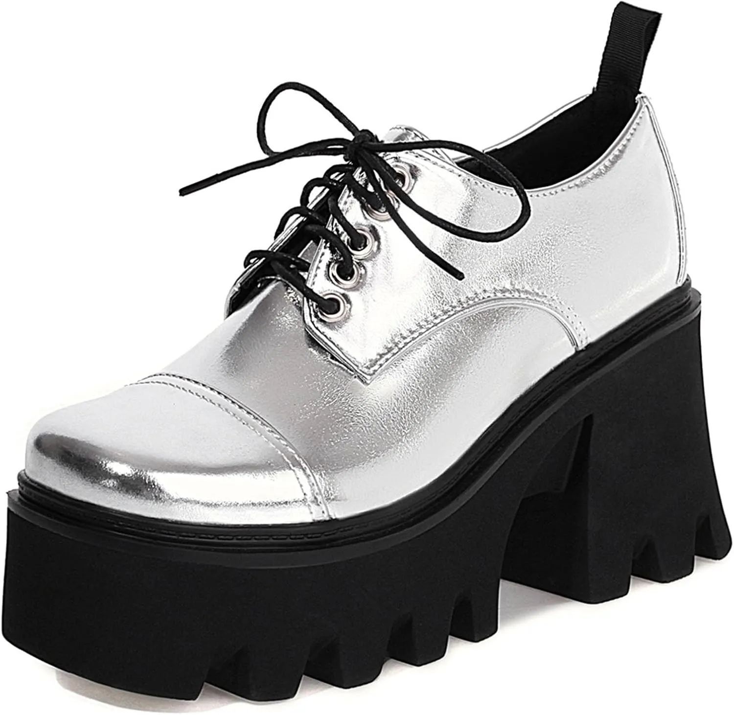SHEMEE Women's Vintage Wingtip Oxfords Pumps Chunky Platform Block High Heel Round Toe Lace Up Gothic Brogue Shoes