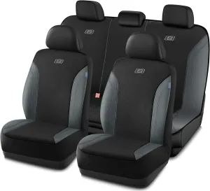 Skechers Work Car Seat Covers, Leather Seat Covers 5-Times Stronger Built-in Webbing, Oxford Fabric Seat Cover for Cars, Airbag Compatible, Automotive Comfort for Cars, Trucks, SUVs (Grey, Full Set)