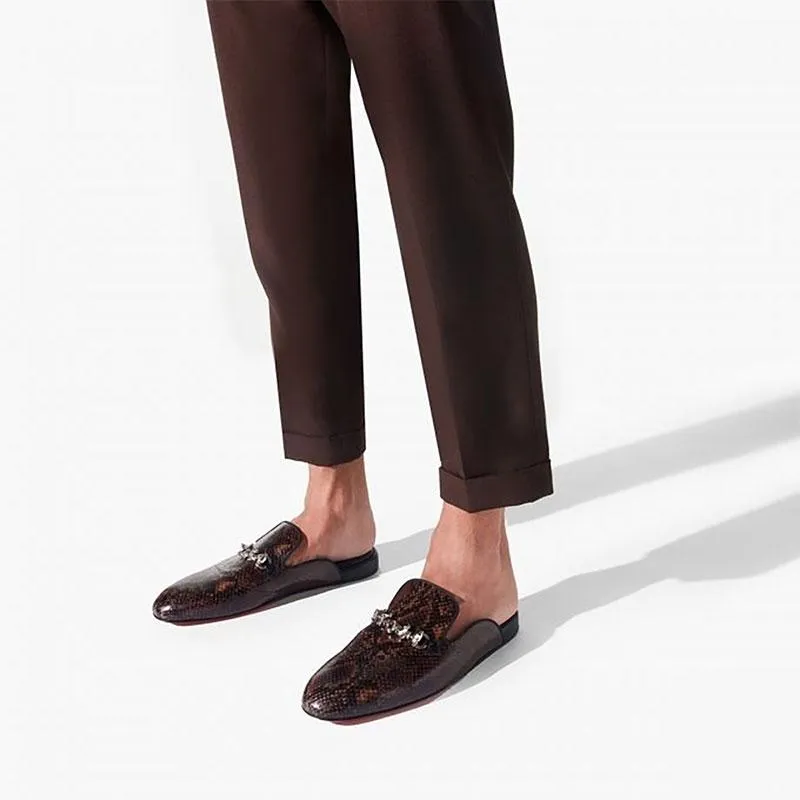 Snake Prints Horsebit Leather Slippers