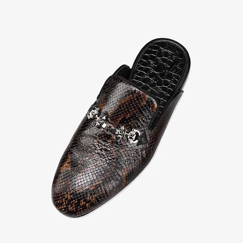 Snake Prints Horsebit Leather Slippers