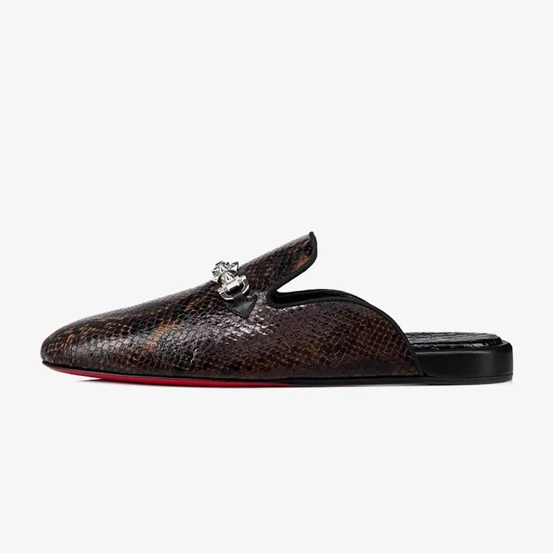 Snake Prints Horsebit Leather Slippers