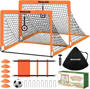 Soccer Goal, Kids Soccer Goals for Backyard Set of 2, 4x3ft Portable Soccer Goal Pop Up Soccer Net, Kids Soccer Net Training Equipment with Soccer Ball, Ladder, Cones, Targets