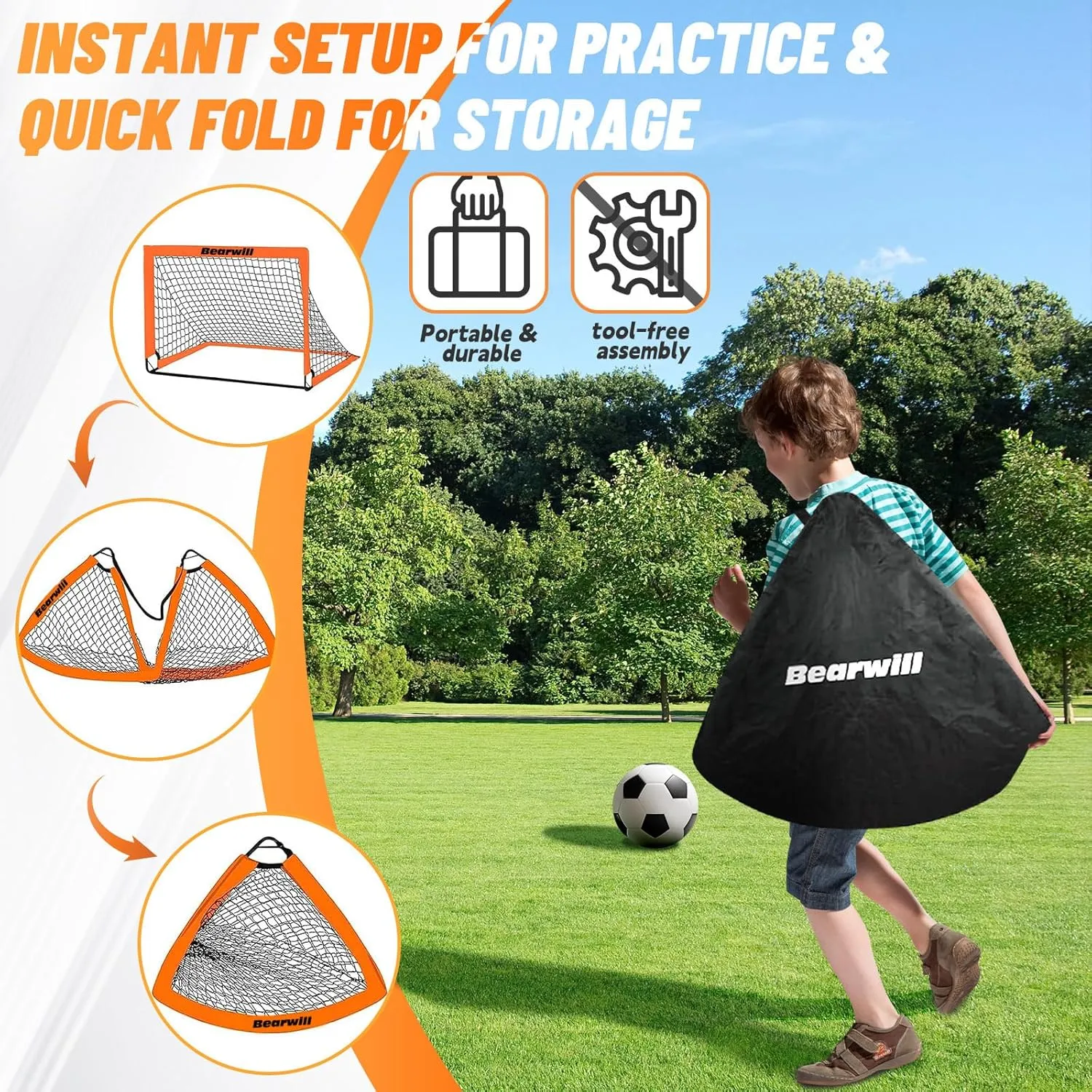 Soccer Goal, Kids Soccer Goals for Backyard Set of 2, 4x3ft Portable Soccer Goal Pop Up Soccer Net, Kids Soccer Net Training Equipment with Soccer Ball, Ladder, Cones, Targets