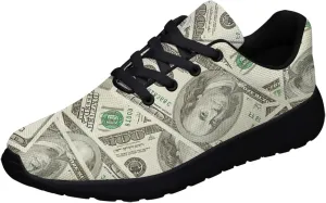 Sonzj-II Money Pattern Fashion Ultra Lightweight Running Sneakers Men Women 100 Dollar Bill Print Walking Tennis Shoes