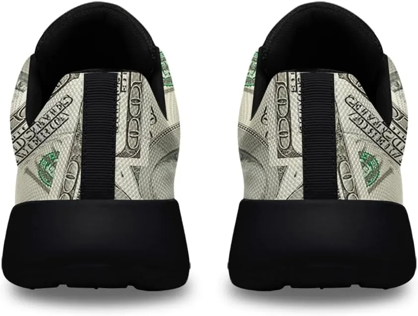 Sonzj-II Money Pattern Fashion Ultra Lightweight Running Sneakers Men Women 100 Dollar Bill Print Walking Tennis Shoes