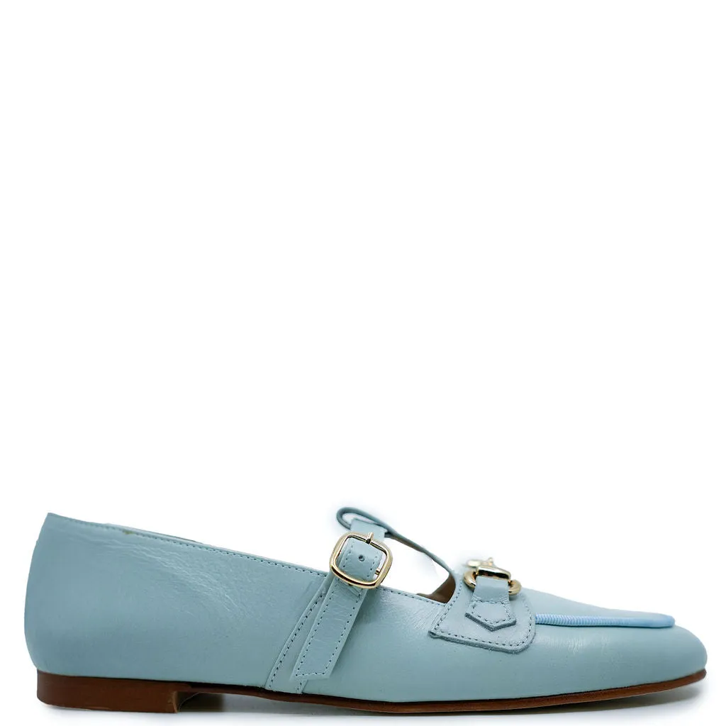 Spain Co Aquamarine T Strap Buckle Loafer