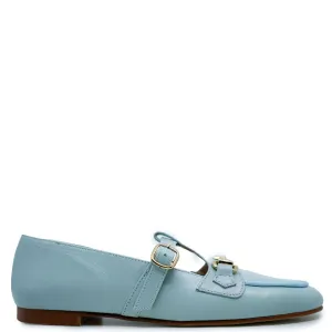 Spain Co Aquamarine T Strap Buckle Loafer