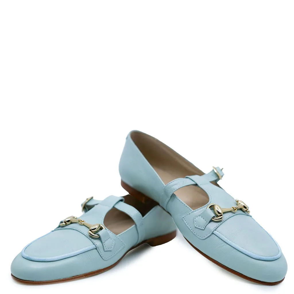 Spain Co Aquamarine T Strap Buckle Loafer