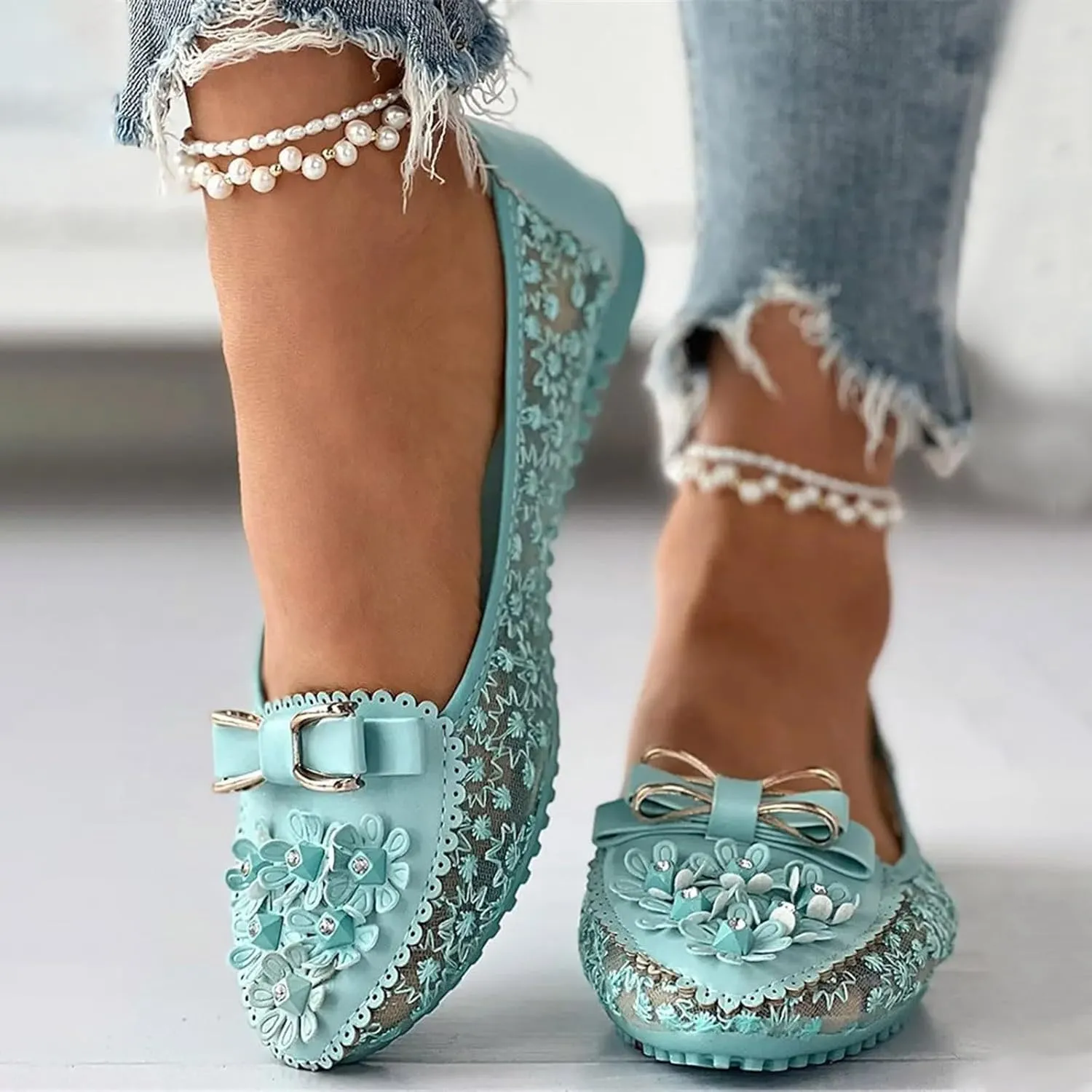 Sparkle Ballet Shoes Women Wedding Flat Shoes Comfort Slip on Loafer Closed Toe Walking Shoes Casual Business Shoes
