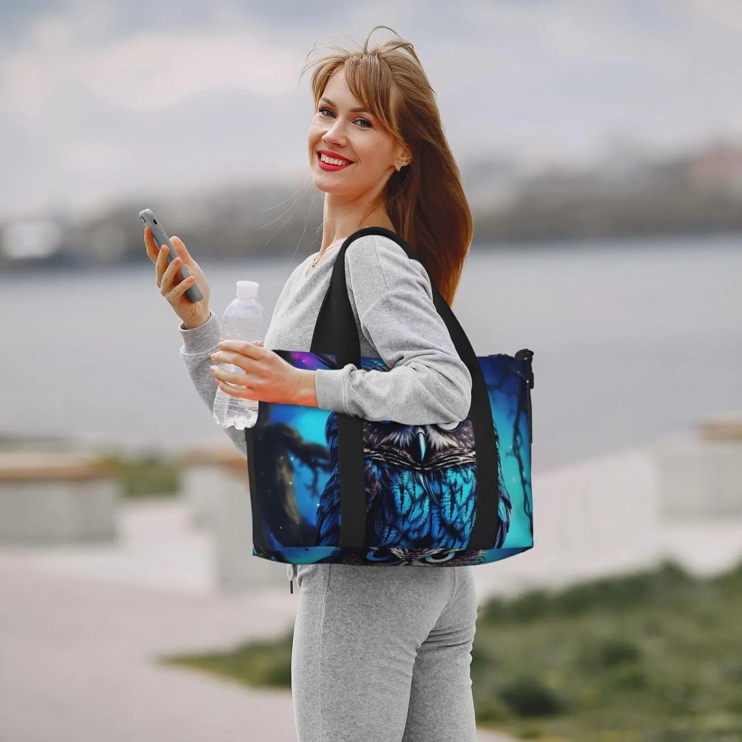 Sports Gym Bag for Women Men Travel Duffel Bag Tote Blue Owl Weekender Bag Canvas Carry on Overnight Bag for Travel Swimming Fitness Workout Sports Duffle Bag
