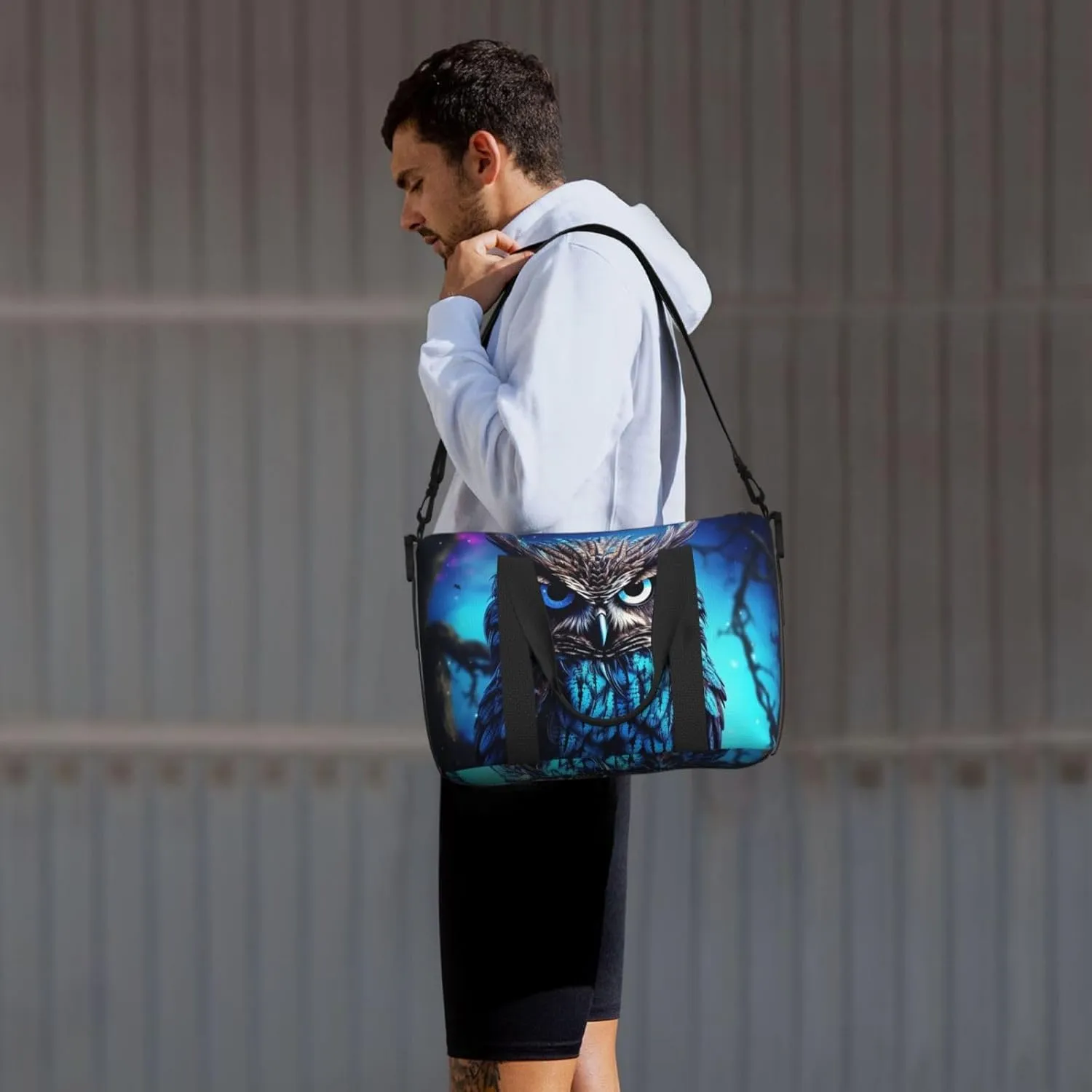 Sports Gym Bag for Women Men Travel Duffel Bag Tote Blue Owl Weekender Bag Canvas Carry on Overnight Bag for Travel Swimming Fitness Workout Sports Duffle Bag