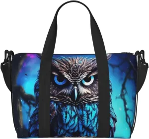 Sports Gym Bag for Women Men Travel Duffel Bag Tote Blue Owl Weekender Bag Canvas Carry on Overnight Bag for Travel Swimming Fitness Workout Sports Duffle Bag
