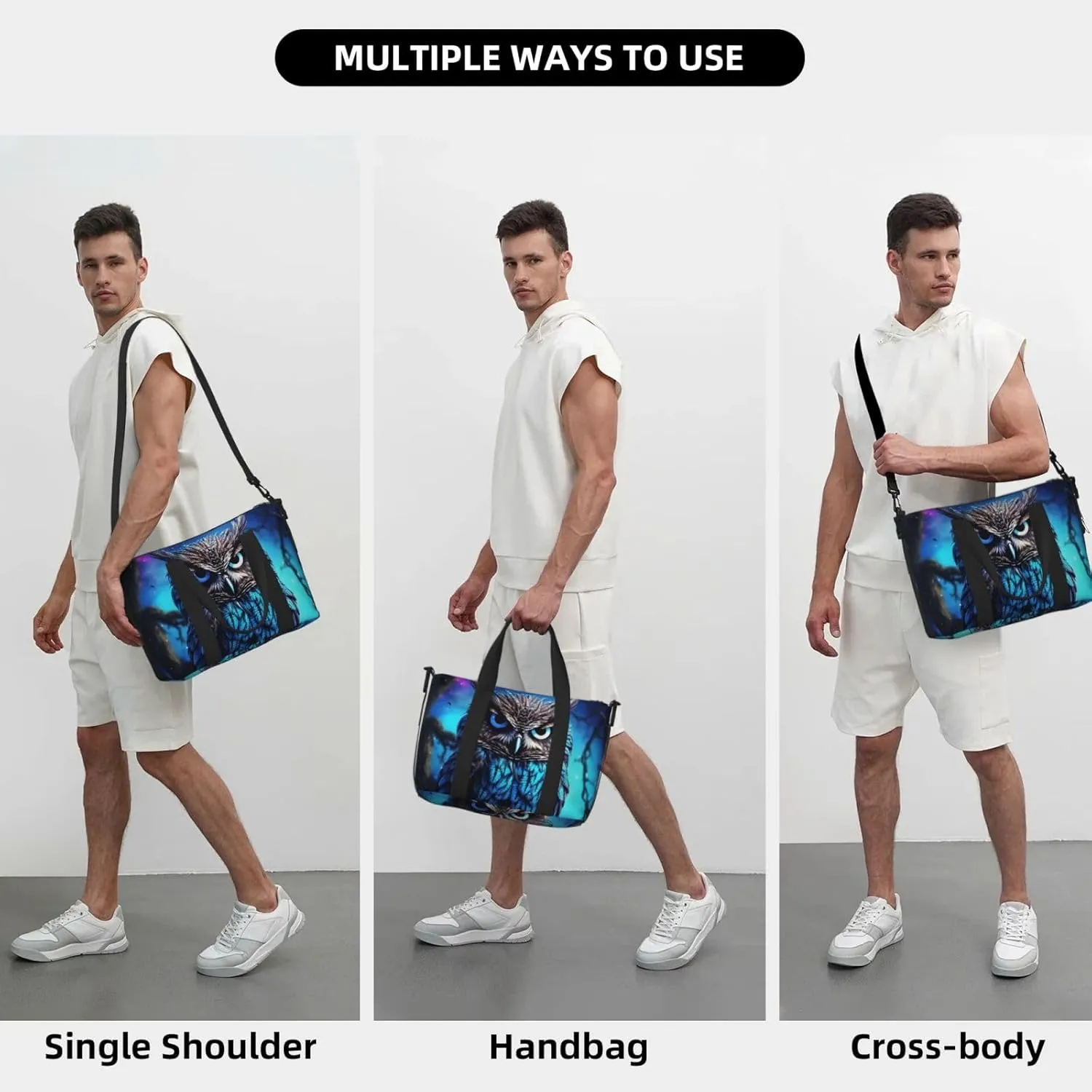 Sports Gym Bag for Women Men Travel Duffel Bag Tote Blue Owl Weekender Bag Canvas Carry on Overnight Bag for Travel Swimming Fitness Workout Sports Duffle Bag