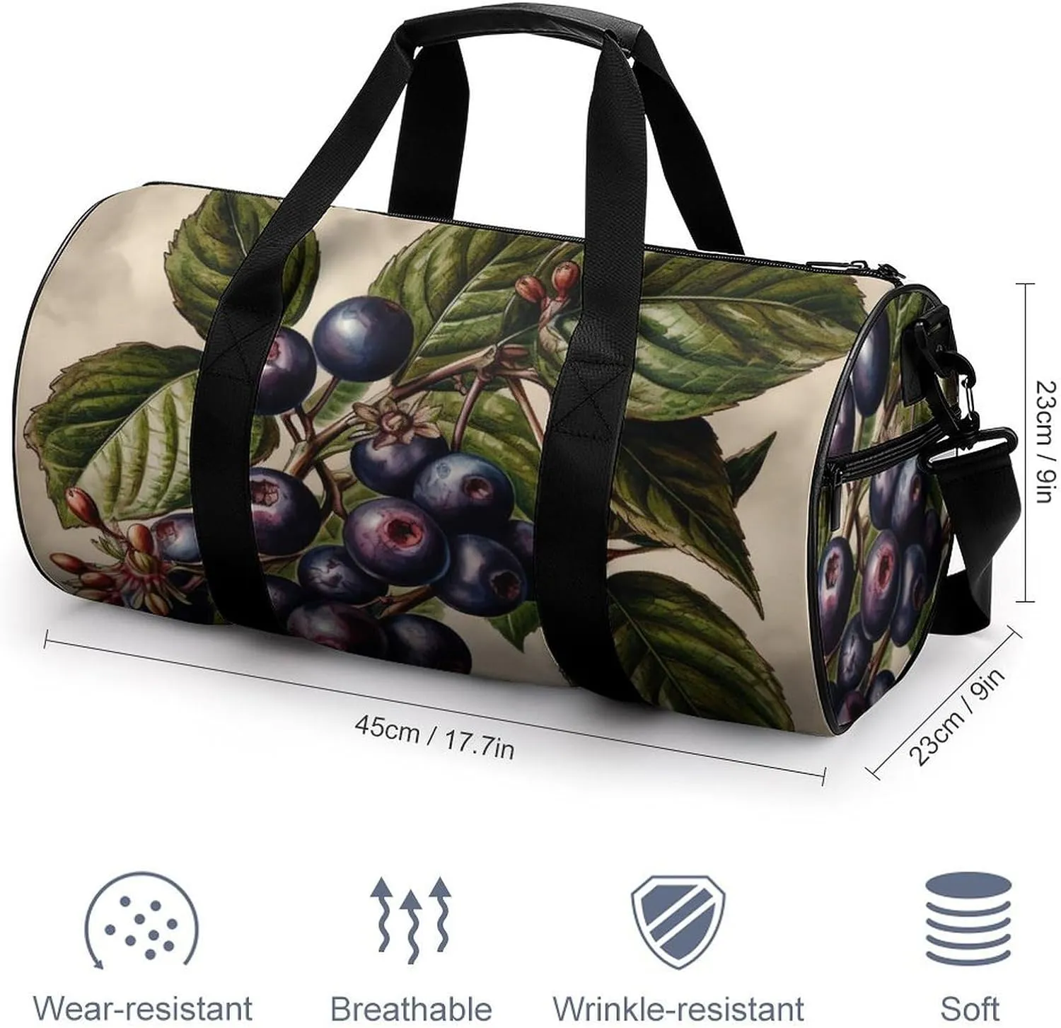 Sports Gym Bag for Women Men Travel Duffel Bag Tote Weekender Bag Purple Berries Carry on Overnight Bag for Travel Swimming Fitness Workout Sports Duffle Bag