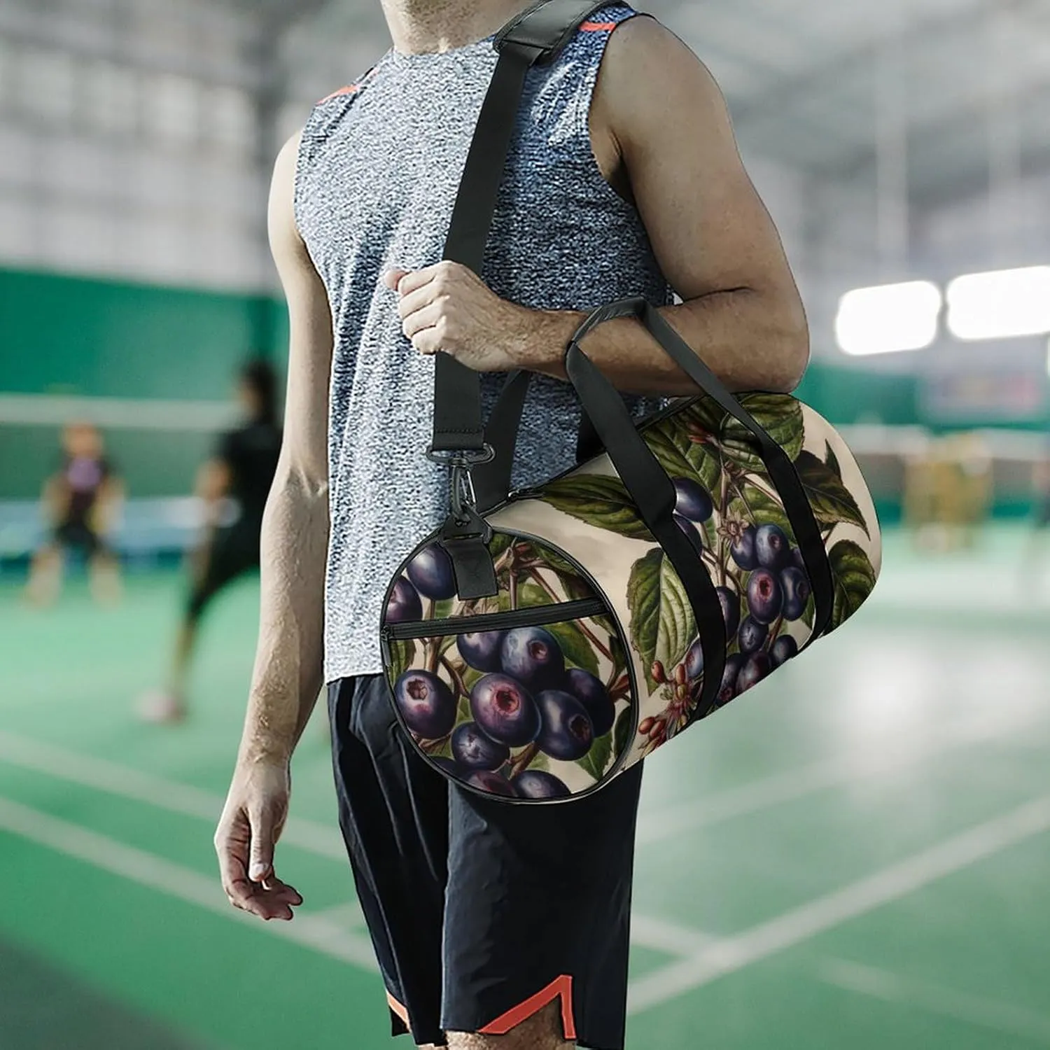 Sports Gym Bag for Women Men Travel Duffel Bag Tote Weekender Bag Purple Berries Carry on Overnight Bag for Travel Swimming Fitness Workout Sports Duffle Bag