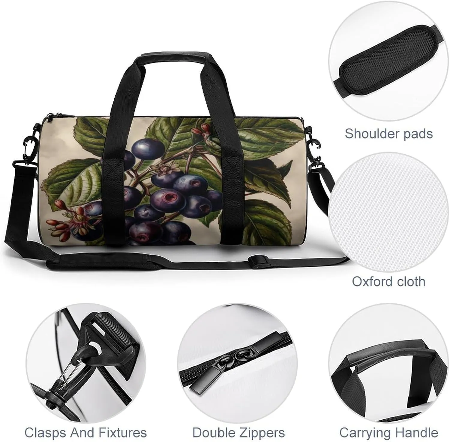 Sports Gym Bag for Women Men Travel Duffel Bag Tote Weekender Bag Purple Berries Carry on Overnight Bag for Travel Swimming Fitness Workout Sports Duffle Bag
