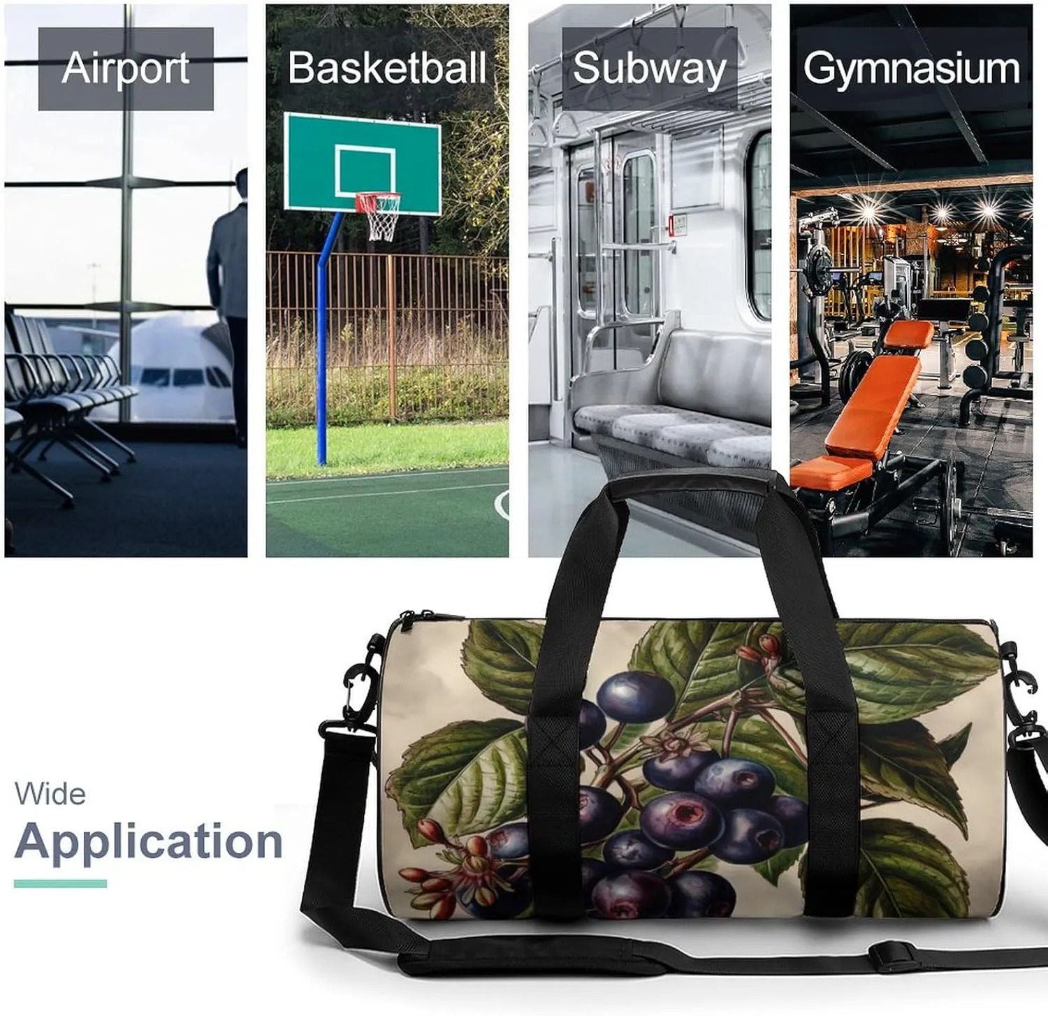 Sports Gym Bag for Women Men Travel Duffel Bag Tote Weekender Bag Purple Berries Carry on Overnight Bag for Travel Swimming Fitness Workout Sports Duffle Bag