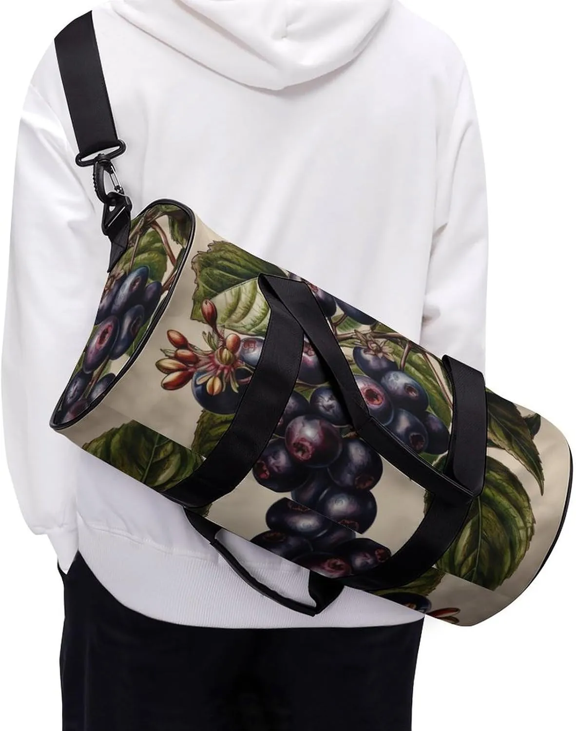 Sports Gym Bag for Women Men Travel Duffel Bag Tote Weekender Bag Purple Berries Carry on Overnight Bag for Travel Swimming Fitness Workout Sports Duffle Bag