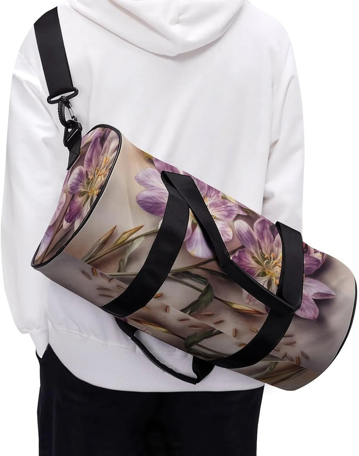 Sports Gym Bag for Women Men Travel Duffel Bag Tote Weekender Bag Purple Flowers Carry on Overnight Bag for Travel Swimming Fitness Workout Sports Duffle Bag