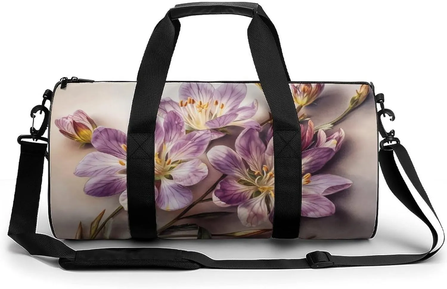 Sports Gym Bag for Women Men Travel Duffel Bag Tote Weekender Bag Purple Flowers Carry on Overnight Bag for Travel Swimming Fitness Workout Sports Duffle Bag