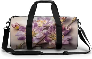 Sports Gym Bag for Women Men Travel Duffel Bag Tote Weekender Bag Purple Flowers Carry on Overnight Bag for Travel Swimming Fitness Workout Sports Duffle Bag